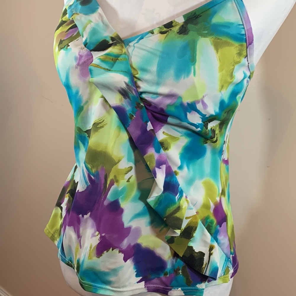 Caribbean Joe Island Supply Co. Sz 14 Watercolor Tankini Top - Picture 3 of 9